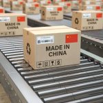 Boxes labeled "Made in China" on conveyor belts.