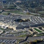 Aerial view of the Pentagon building and surrounding area.