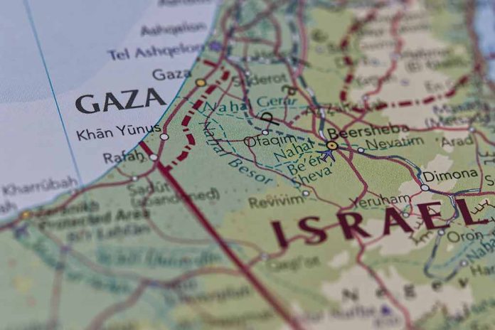 Map showing Gaza Strip and parts of Israel.