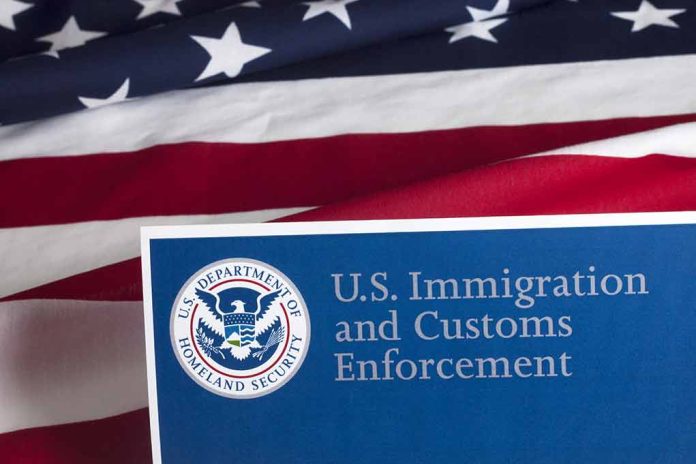 US Immigration and Customs Enforcement document with flag