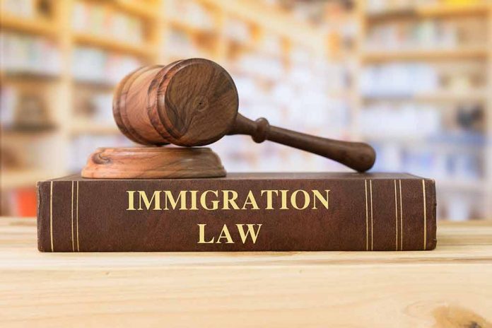 Gavel on immigration law book in library