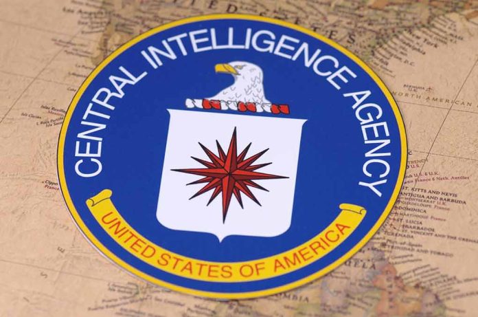 CIA seal on a vintage world map