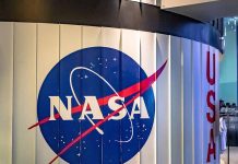 NASA logo inside a building USA text