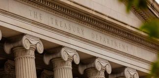 Treasury Department building with Ionic columns visible