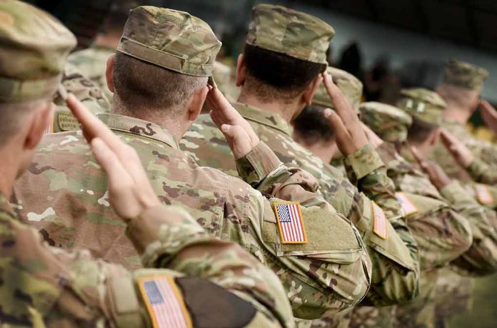 1548712049 featured image Soldiers in camouflage uniforms saluting in formation outdoors
