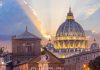 Sunset over St Peters Basilica in Vatican City