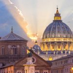 Sunset over St Peters Basilica in Vatican City