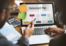 People discussing retirement plan on laptop screen