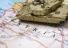 Tank model on a map of Syria