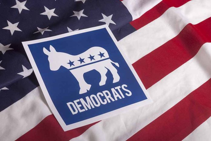 305852246 featured image Democratic Party symbol on American flag background