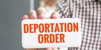 Hand holding sign with Deportation Order text