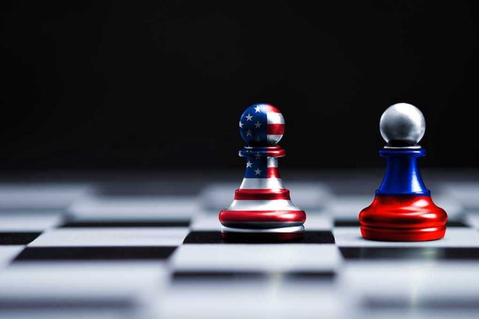 1597207681 Two chess pawns painted as American and Russian flags
