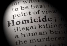 Magnified text showing definition of homicide