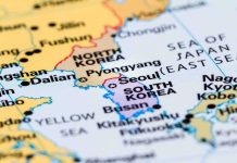 Map showing North and South Korea Japan and China