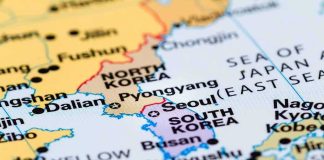 Map showing North and South Korea Japan and China