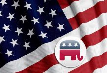 GOP Candidates Entire Family Perishes in Disaster! American flag with Republican elephant symbol.