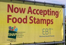 SNAP Budget DEPLETED – 41 Million AFFECTED! Yellow sign now accepting food stamps EBT SNAP