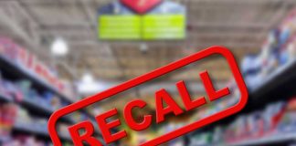 National Recall ANNOUNCEMENT – Do Not Consume! Recall warning over blurred grocery store aisle