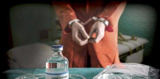 Execution GOES AHEAD Despite Explosive Evidence! Vial labeled Sodium Thiopental near handcuffed person.