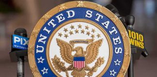 Communist Confession Shakes Senate Race! Sign displaying United States Senate in a government building