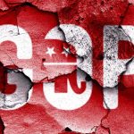 Disgusting Texts SURFACE – Nominee’s Career Over Cracked wall featuring the GOP logo in red and white