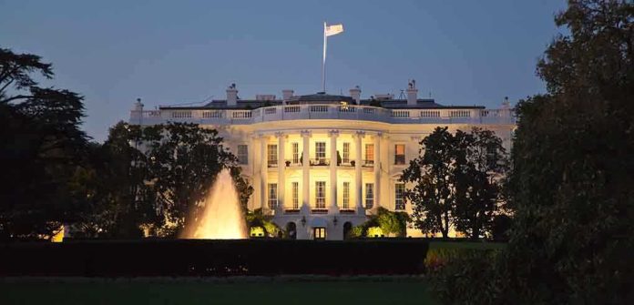 shutterstock_101675857.jpg The White House illuminated at night with a fountain in the foreground
