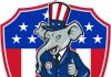 Cartoon elephant dressed in a suit with an American flag theme