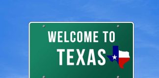 Trump Dismisses Crockett: A “Dream Opponent” Welcome to Texas road sign with a Texas map