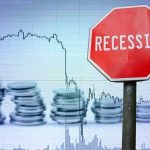 Billionaire PREDICTS America’s Final Collapse Recession sign, coin stacks, downward stock chart background.