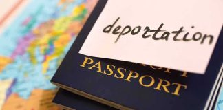 Shocking Deportation Claims: True or Exaggerated? Stack of passports with a note labeled deportation on top, placed on a map