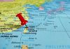 China Watches as Marine Relocation Stalls Red pushpin on map of Taiwan.