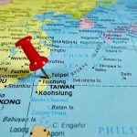 China Watches as Marine Relocation Stalls Red pushpin on map of Taiwan.