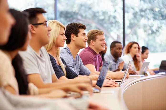 A diverse group of students attentively listening in a classroom setting