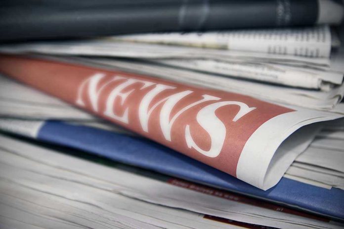 568781608 Stack of newspapers with NEWS headline visible.