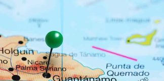 Fuel Starvation Grips Cuba—What’s Washington Plotting? Map with pin on Guantánamo, Cuba.