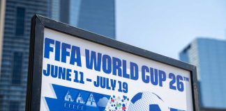 Boycott Hype Crumbles — Seattle Packs Stadiums FIFA World Cup 26 poster with soccer ball in urban setting