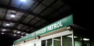 U.S. Border Patrol building at night.
