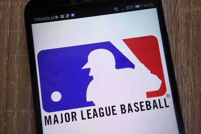 Major League Baseball logo on a smartphone screen