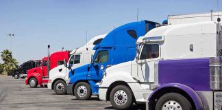 Trump’s Veteran Truckers Gambit A lineup of colorful trucks parked in a lot