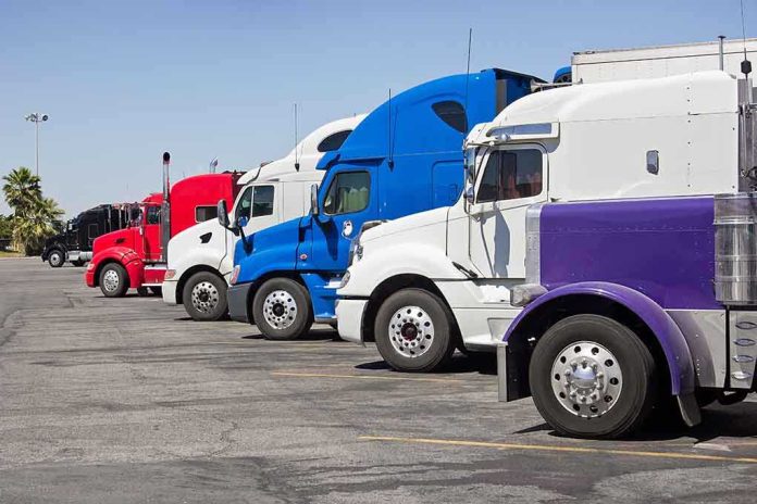 shutterstock_127850414 A lineup of colorful trucks parked in a lot