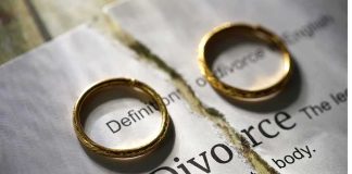 Cross-Dressing Claim Explodes — Where’s The Proof? Two wedding rings placed on a torn page with the word 'Divorce'
