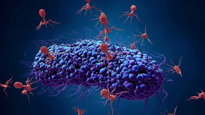 shutterstock_1126283543 Bacteriophage viruses attacking a bacterium
