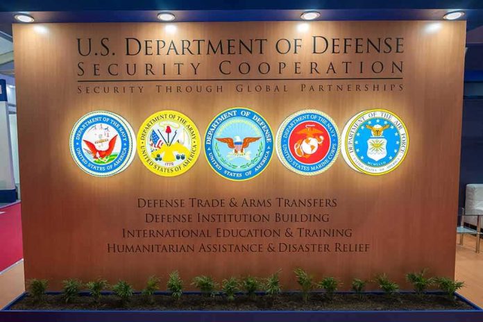 shutterstock_1283770690 U.S. Department of Defense display wall with service seals