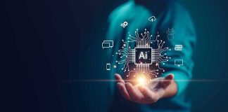 Living Room Spy Or Game-Changer? Hand holding glowing AI chip with digital circuit icons