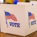 64-Year Old Woman GUILTY of Paying People to Vote voting booth with American flag graphics