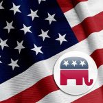 Republicans Plot Last-Minute Surge American flag with Republican elephant emblem
