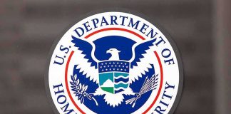 U.S. Department of Homeland Security seal on a glass surface
