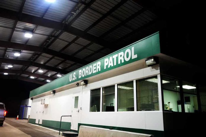 Border patrol checkpoint building at night