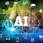 AI network diagram over a person using a laptop