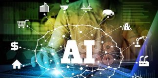AI network diagram over a person using a laptop